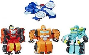 Playskool Heroes Transformers Rescue Bots Academy Rescue Team Pack, 4 Collectible 4.5″ Converting Action Figures, Toys for Kids Ages 3 & Up, Brown (E5099)